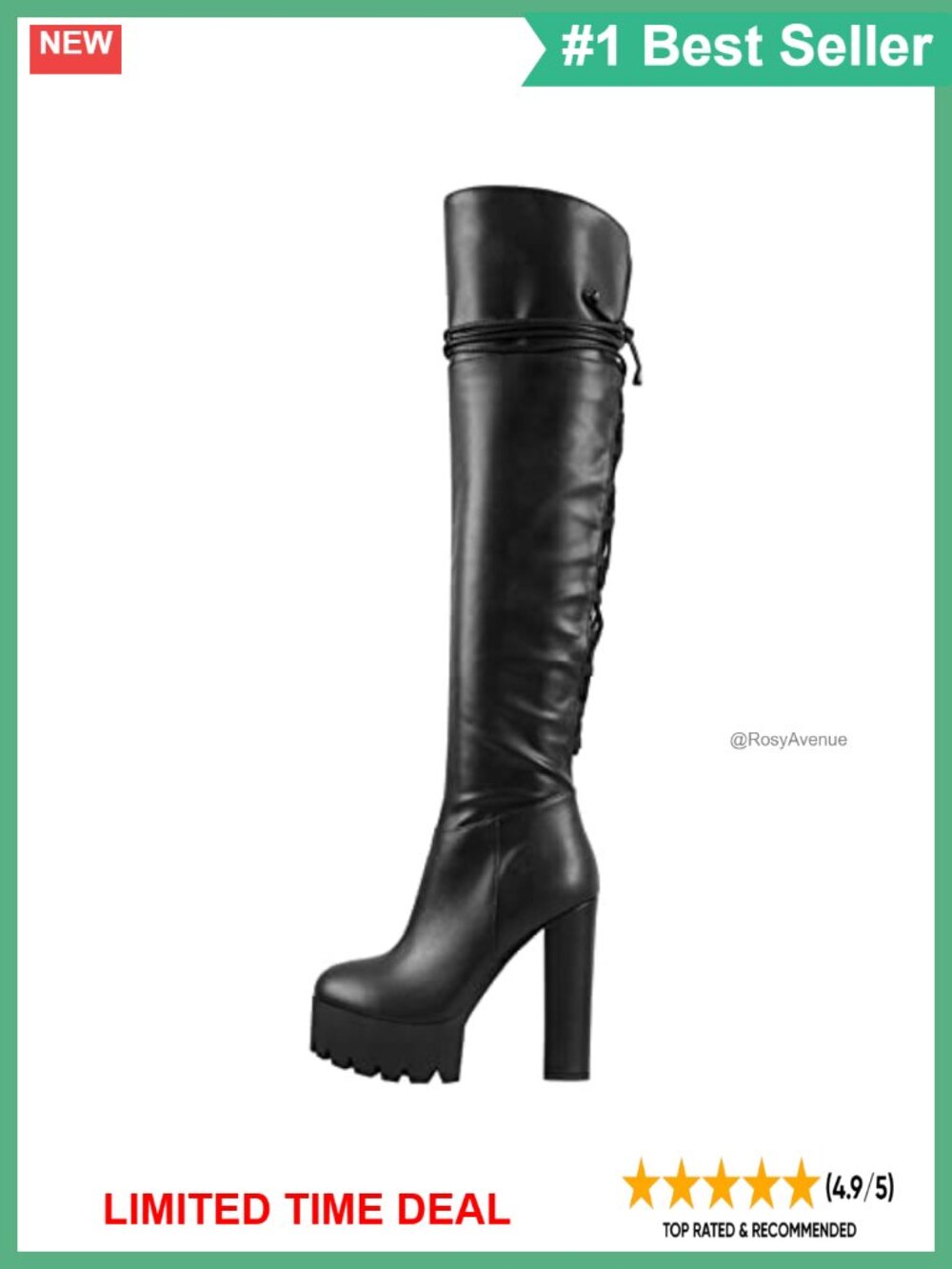 Over the Knee Platform High Block Heel Lace-Up Boots PU Leather